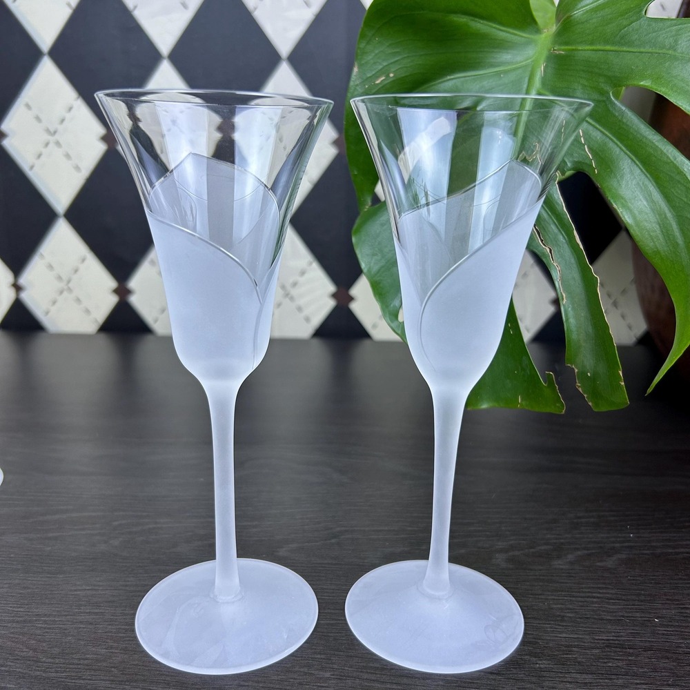 Vintage Sasaki Hana Flutes Frosted Floral Stem Champagne Glasses Set 6 Celestial - Picture 14 of 17